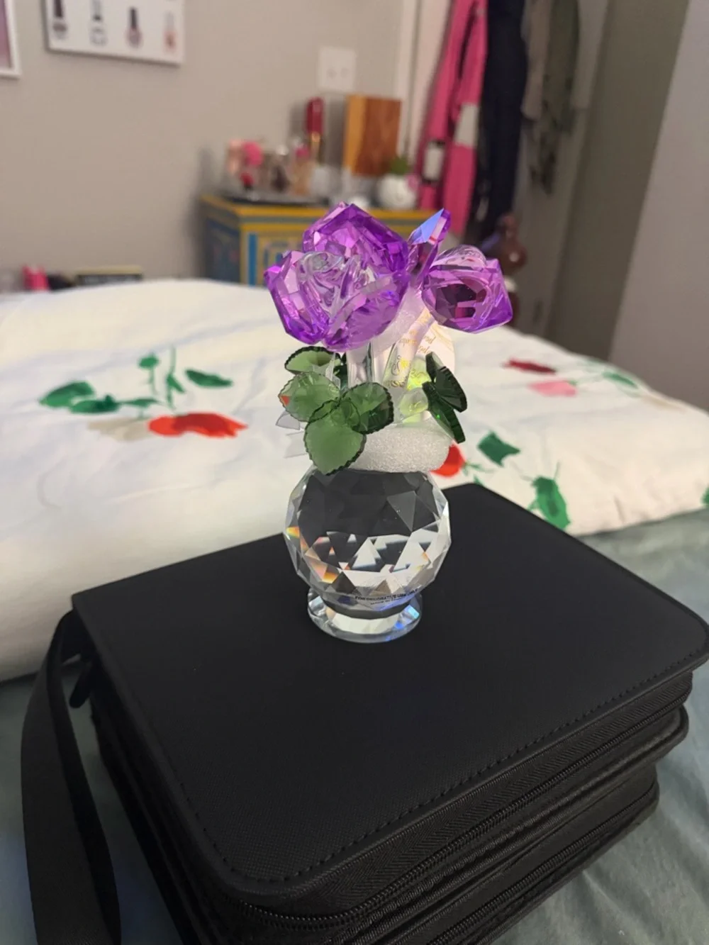 Crystal Purple Rose Bouquet Figurine